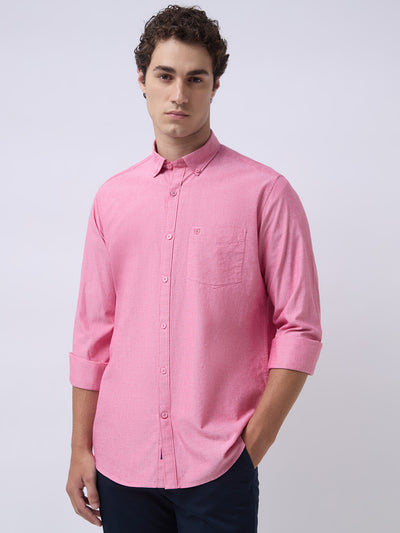 Men's Pure Cotton Oxford Solid Slim Fit Full Sleeve Casual Shirt - Maroon