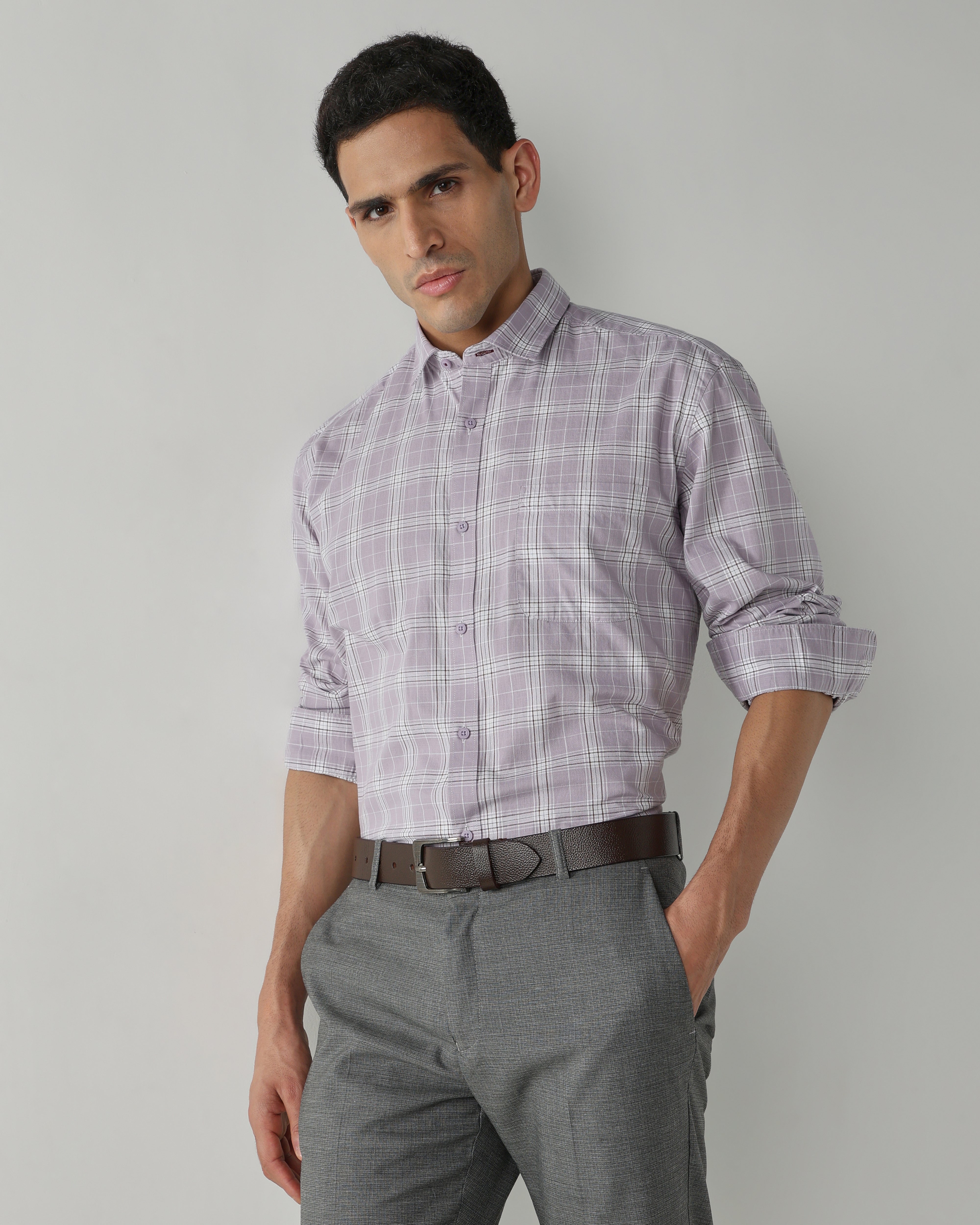 Lilac Pure Cotton Shirts for Men | Regular Fit Luxury Wear