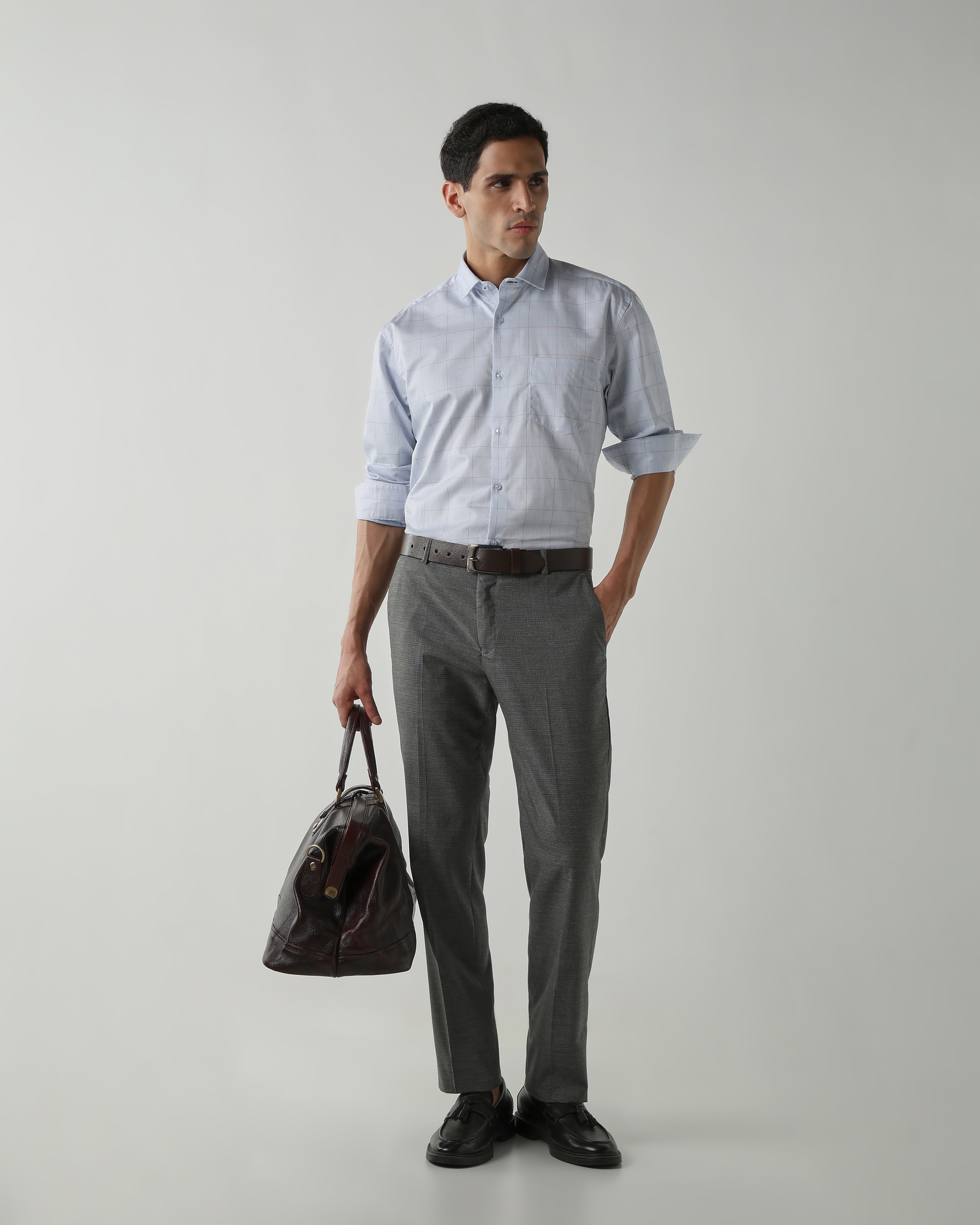Sky Blue Pure Cotton Shirts for Men | Slim Fit Luxury Wear