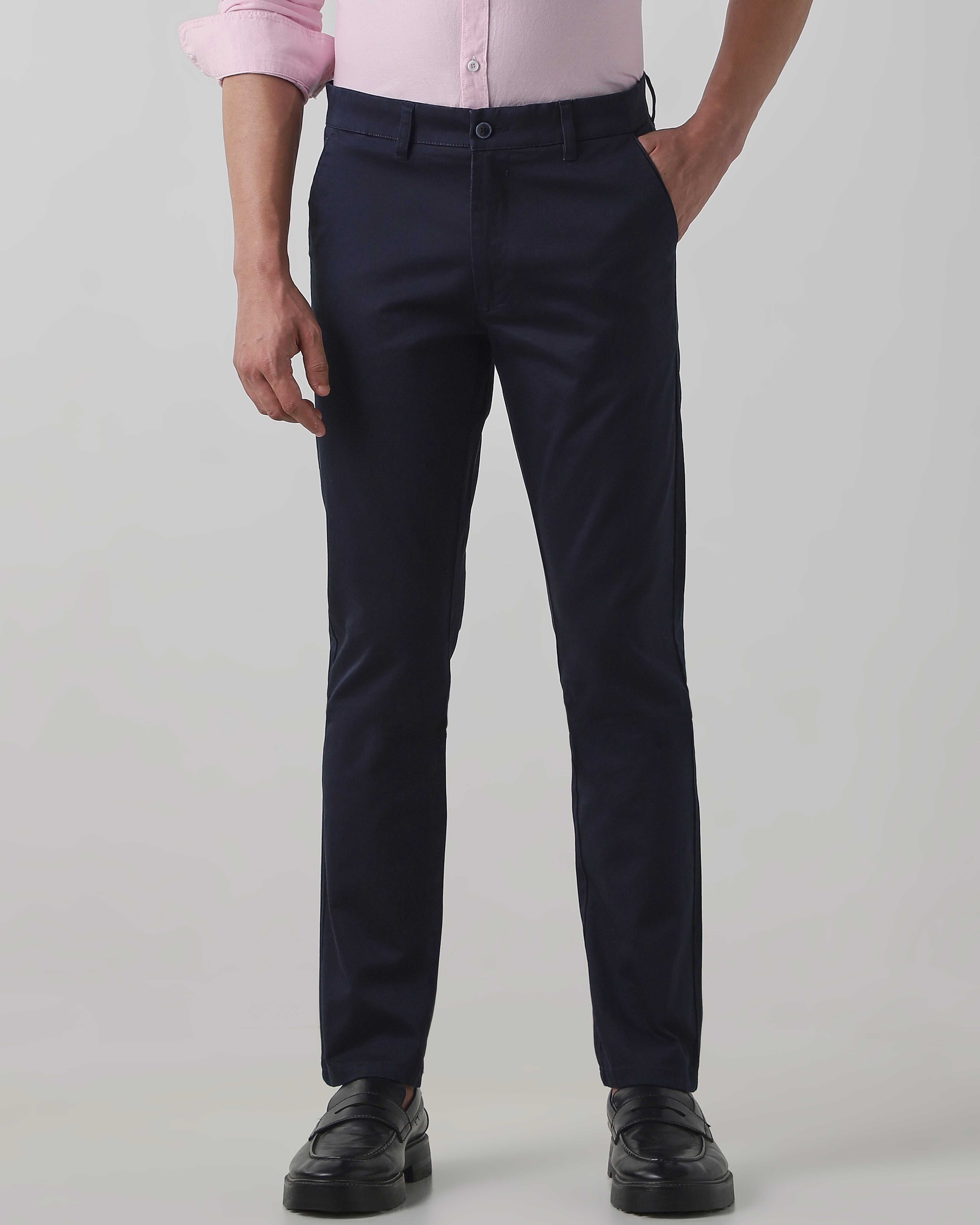Navy Cotton Stretch Regular Fit Trouser