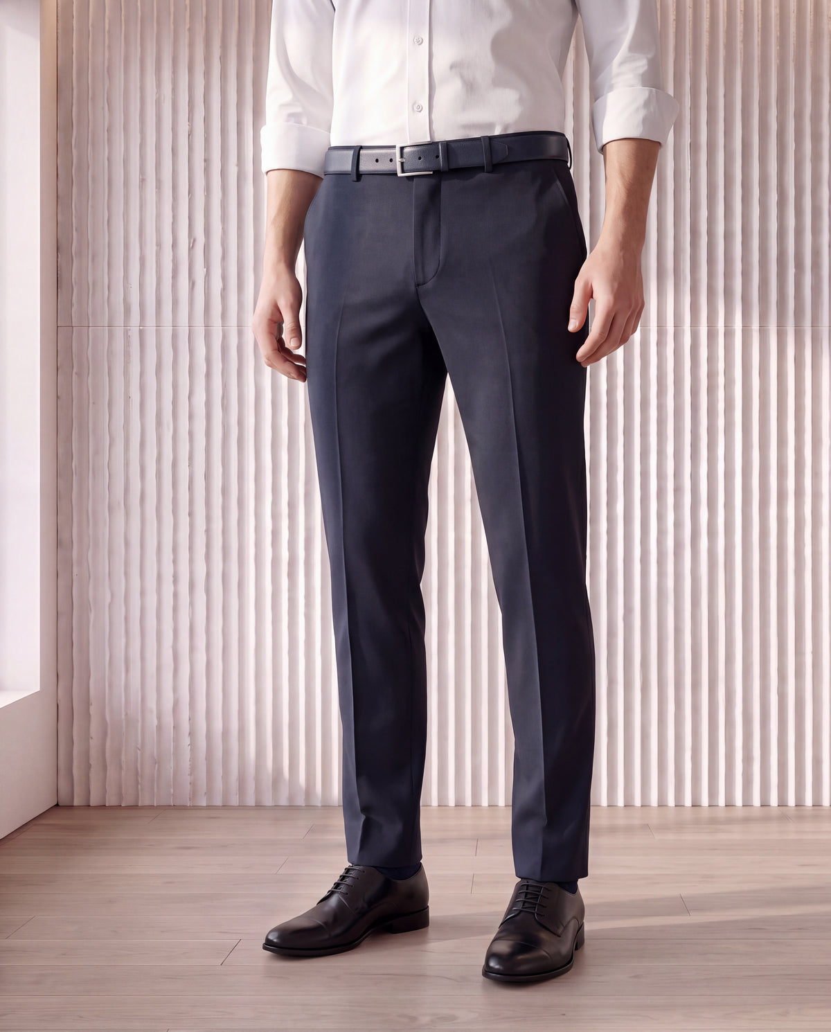 Men's Solid Poly Viscose Elastane Tailor Fit Formal Trousers-Blue