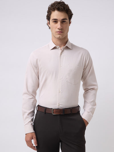 Men's Pure Cotton Dobby Solid Regular Fit Full Sleeve Formal Shirt - Beige