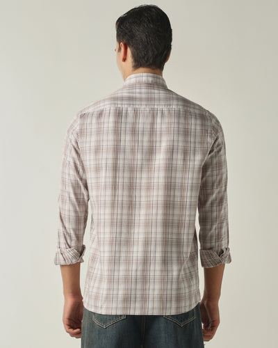 Men's Pure Cotton Checks Slim Fit Full Sleeve Casual Shirt - Beige