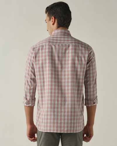Men's Pure Cotton Checks Slim Fit Full Sleeve Casual Shirt - Brown