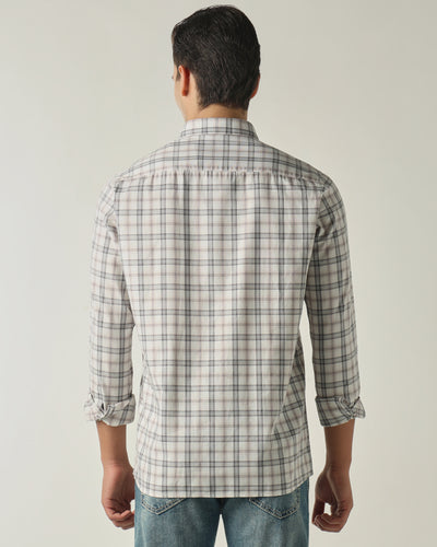 Men's Pure Cotton Checks Slim Fit Full Sleeve Casual Shirt - White
