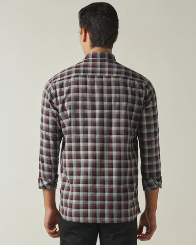 Men's Pure Cotton Checks Slim Fit Full Sleeve Casual Shirt - Maroon