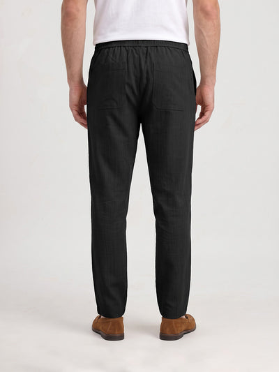 Men's Solid Pure Cotton Regular Fit Casual Trousers - Black