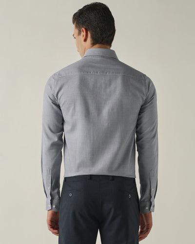 Men's Pure Cotton Dobby Solid Slim Fit Full Sleeve Formal Shirt - Blue
