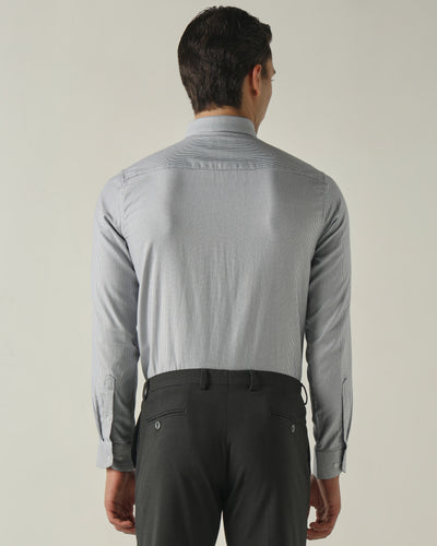 Men's Pure Cotton Dobby Stripes Slim Fit Full Sleeve Formal Shirt - Grey