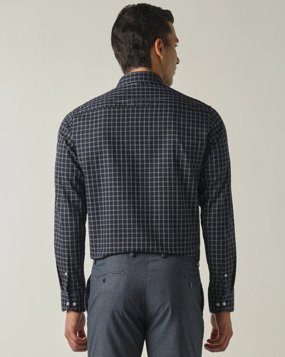 Men's Pure Cotton Checks Slim Fit Full Sleeve Formal Shirt - Blue