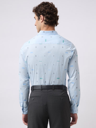 Men's Pure Cotton Dobby Solid Slim Fit Full Sleeve Formal Shirt - Sky Blue
