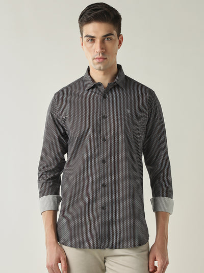 Men's Pure Cotton Printed Slim Fit Full Sleeve Casual Shirt - Brown