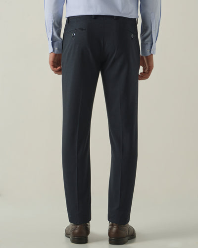 Men's Solid Poly Viscose Elastane Slim Fit Formal Trousers - Blue