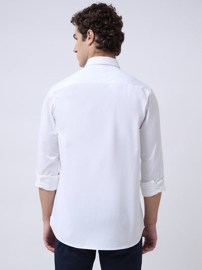 Men's Cotton Stretch Solid Slim Fit Full Sleeve Casual Shirt - White