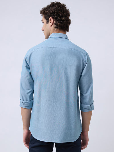 Men's Pure Cotton Oxford Solid Slim Fit Full Sleeve Casual Shirt - Turquoise