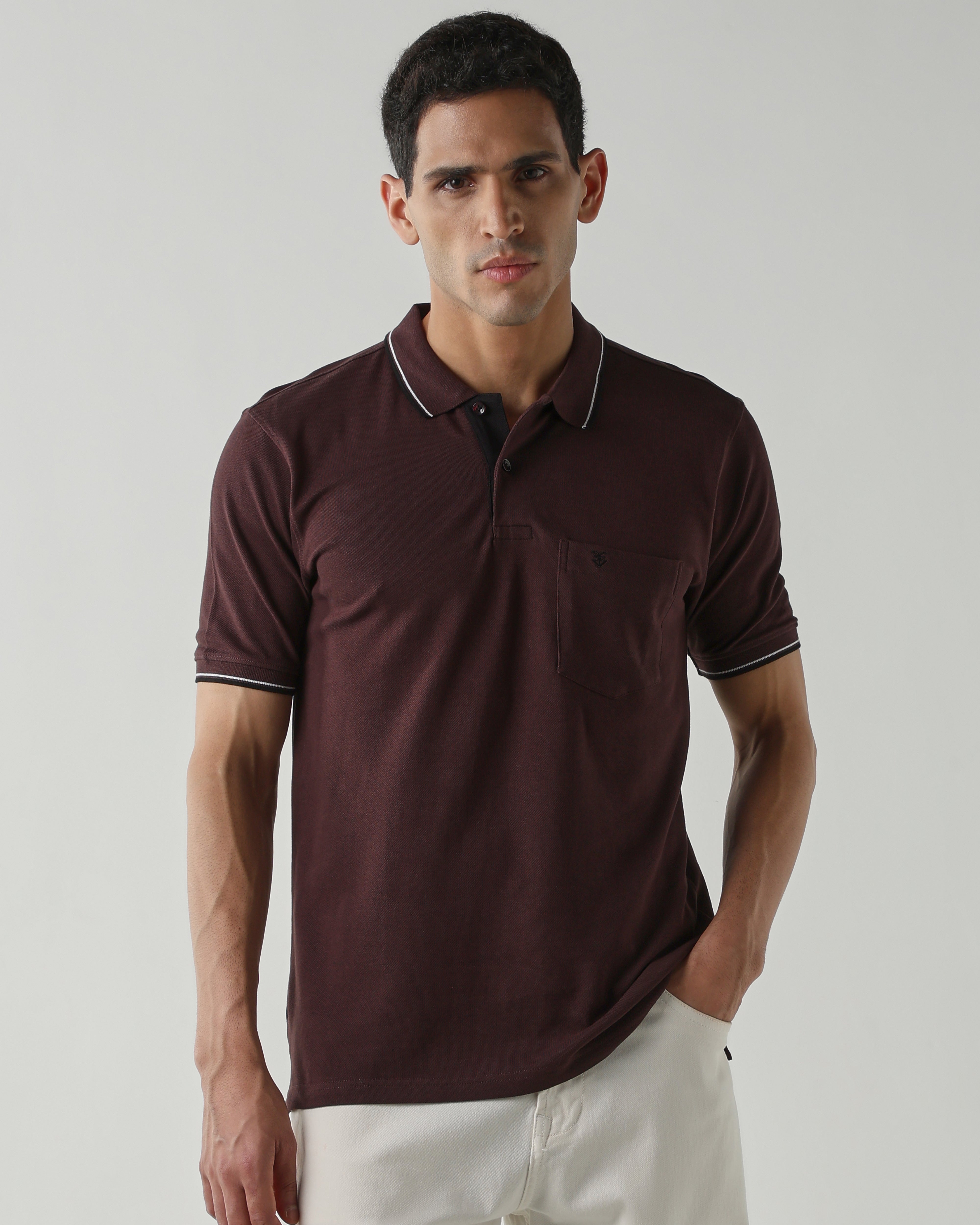 Topwear Premium Pique Knit Fabric T-Shirts – Coffee