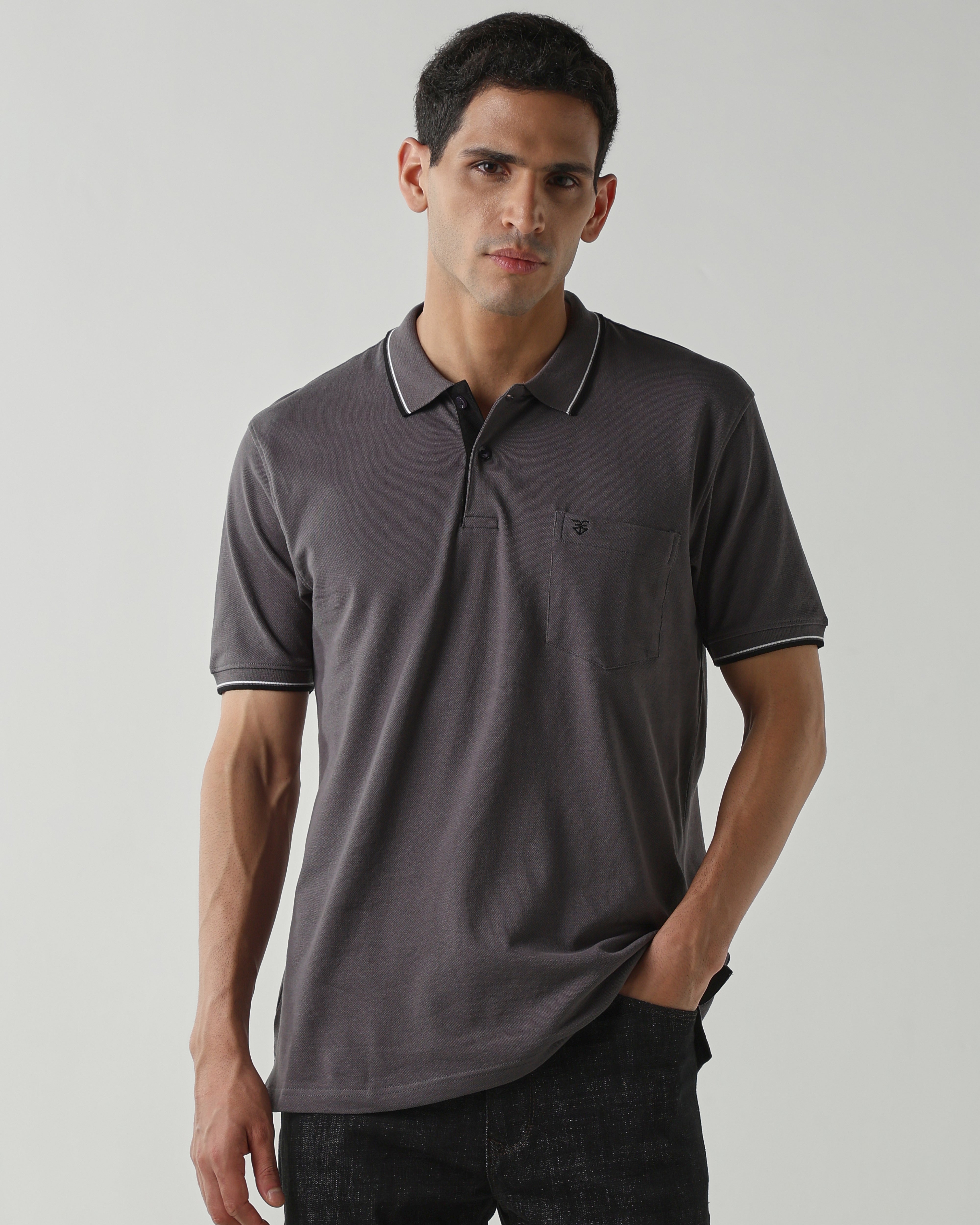 Topwear Premium Pique Knit Fabric T-Shirts – Dark Grey
