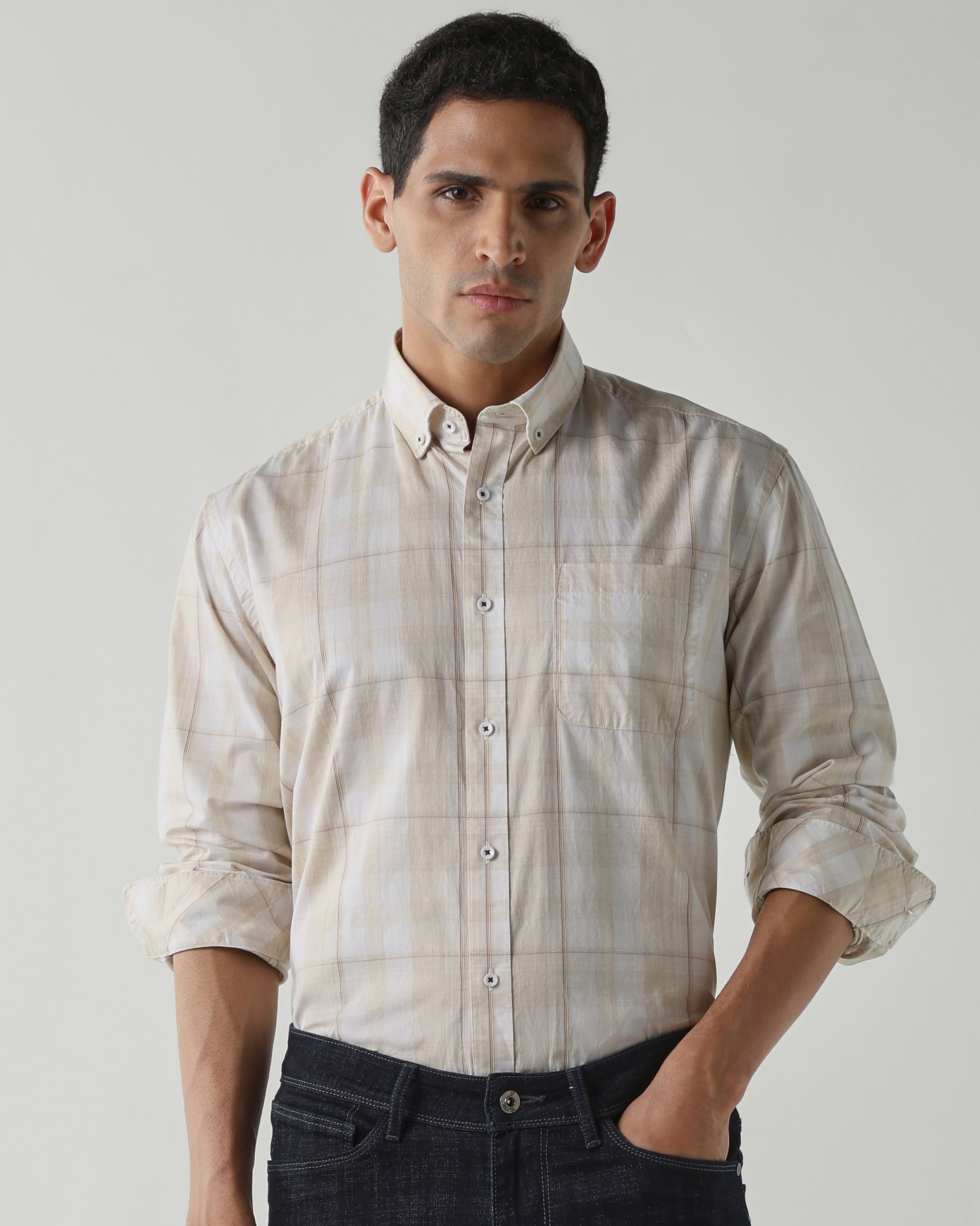 Champagne Pure Cotton Shirts for Men | Regular Fit Luxury Wear