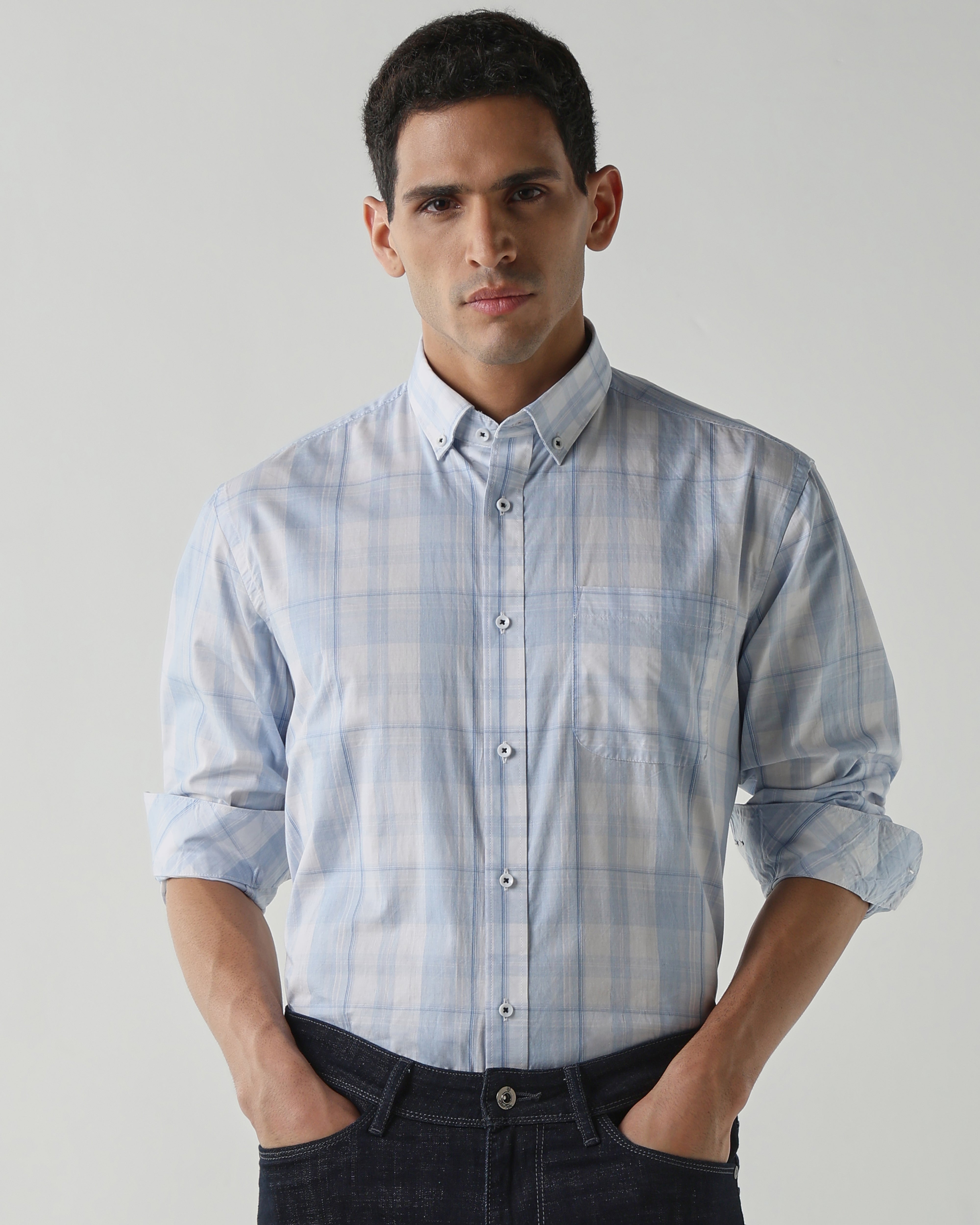 Sky Blue Pure Cotton Shirts for Men | Regular Fit Luxury Wear