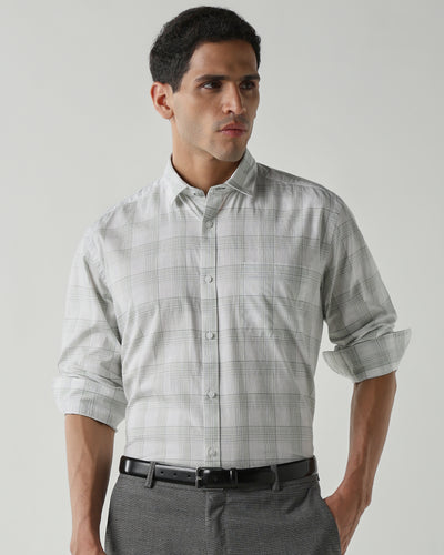 Men's Pure Cotton Checks Regular Fit Full Sleeve Casual Shirt - White & Green