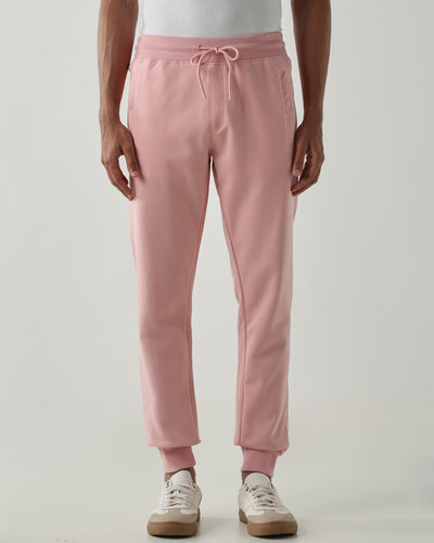 Rib at Waist and bottom Flat Front Joggers – Sliver Pink