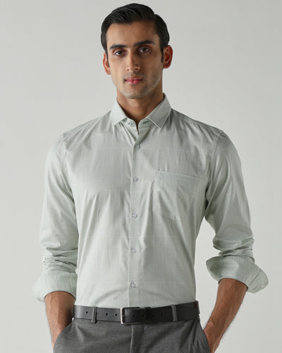 Men's Pure Cotton Checks Slim Fit Full Sleeve Formal Shirt - White & Green