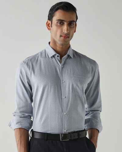 Men's Pure Cotton Dobby Dobby Regular Fit Full Sleeve Formal Shirt - Blue