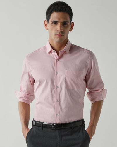 Men's Pure Cotton Checks Slim Fit Full Sleeve Formal Shirt - Pink