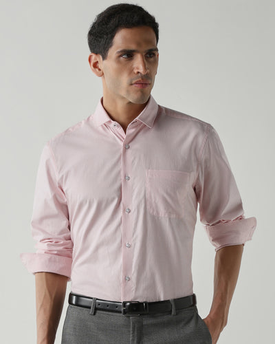 Men's Pure Cotton Stripe Stripe Slim Fit Full Sleeve Formal Shirt - Pink