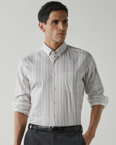 Men's Pure Cotton Stripe Stripe Slim Fit Full Sleeve Casual Shirt - White & Black