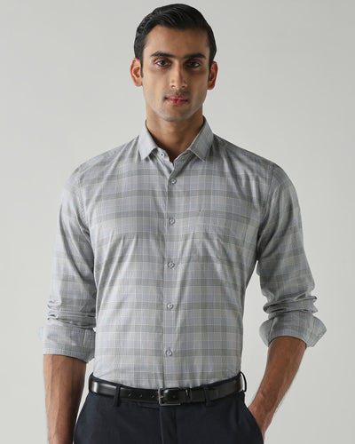 Men's Pure Cotton Checks Slim Fit Full Sleeve Formal Shirt - White & Blue