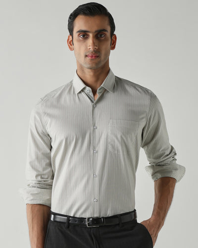 Men's Pure Cotton Stripe Stripe Slim Fit Full Sleeve Formal Shirt - Green