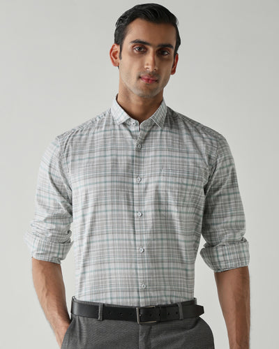 Men's Pure Cotton Checks Regular Fit Full Sleeve Casual Shirt - White & Green