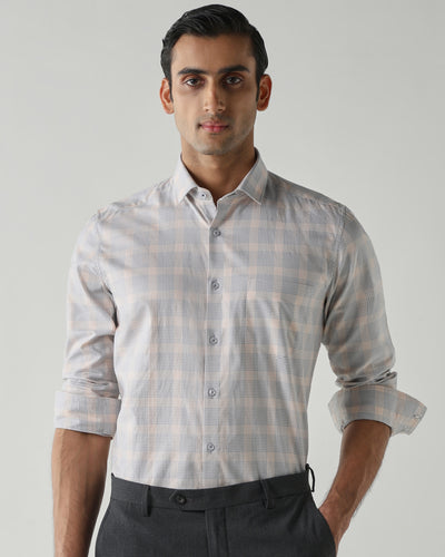 Men's Pure Cotton Checks Slim Fit Full Sleeve Formal Shirt - White & Orange