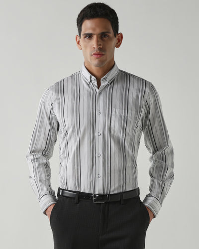 Men's Pure Cotton Stripe Stripe Slim Fit Full Sleeve Casual Shirt - White & Black