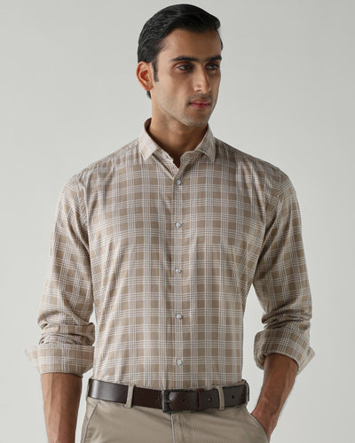 Men's Pure Cotton Checks Regular Fit Full Sleeve Casual Shirt - Brown
