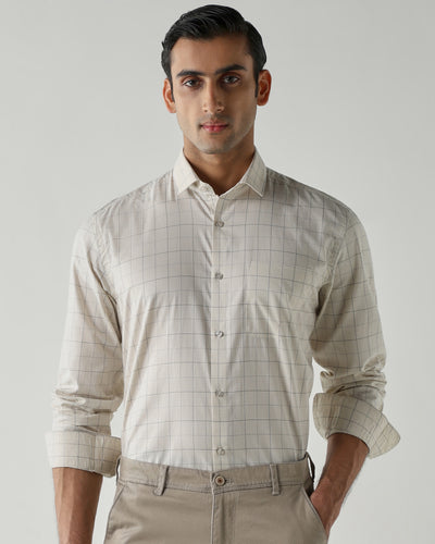 Men's Pure Cotton Checks Regular Fit Full Sleeve Formal Shirt - Off White
