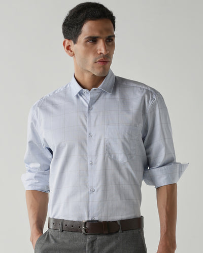Men's Pure Cotton Checks Slim Fit Full Sleeve Formal Shirt - Blue