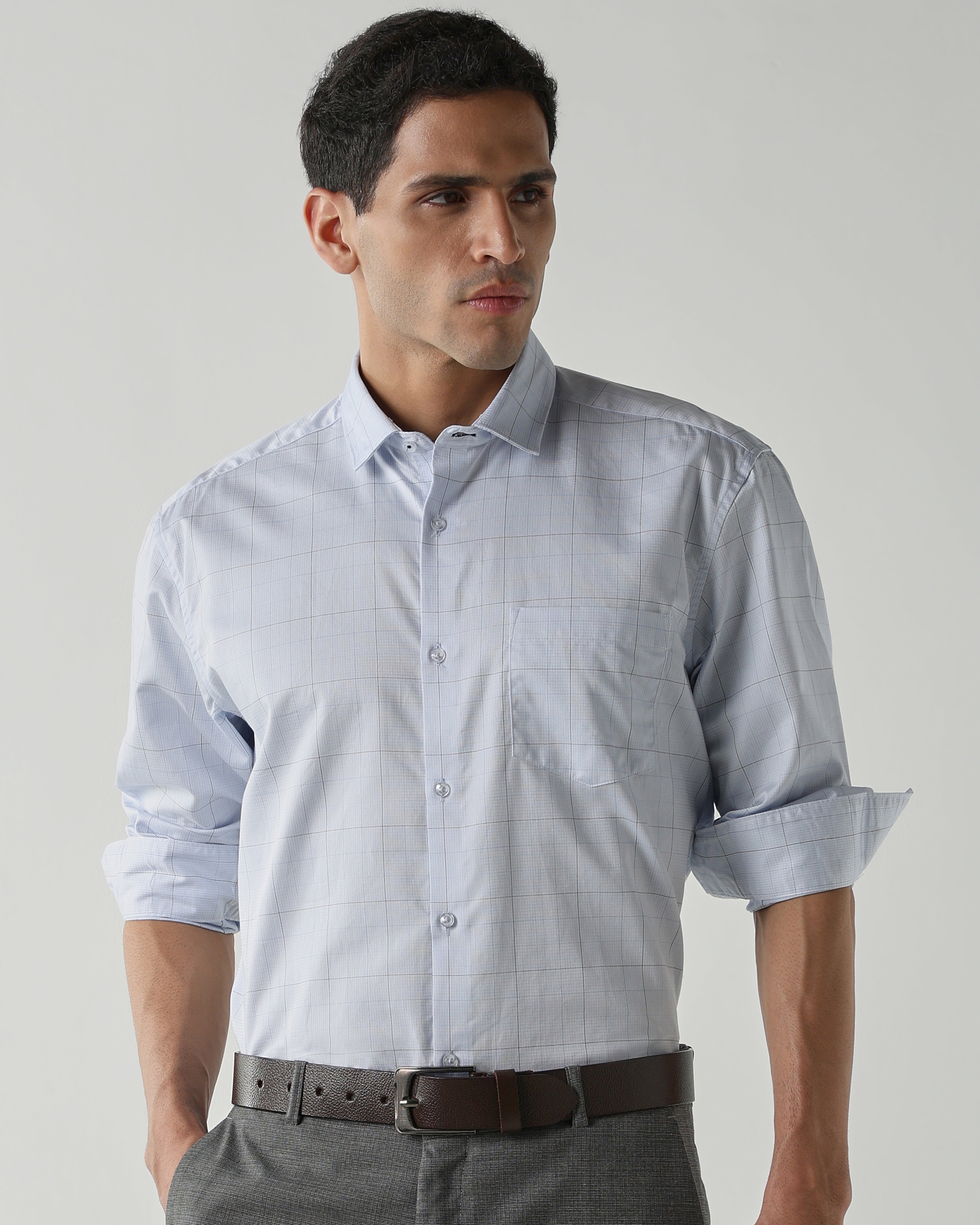 Sky Blue Pure Cotton Shirts for Men | Slim Fit Luxury Wear