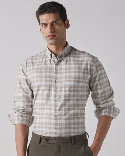 Men's Pure Cotton Checks Slim Fit Full Sleeve Casual Shirt - Beige