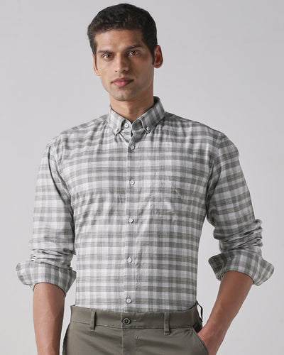 Men's Pure Cotton Checks Slim Fit Full Sleeve Casual Shirt - Green