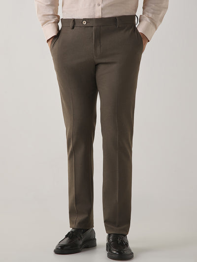 Khaki Cotton Blend Flat Front Slim Fit Formal Trouser