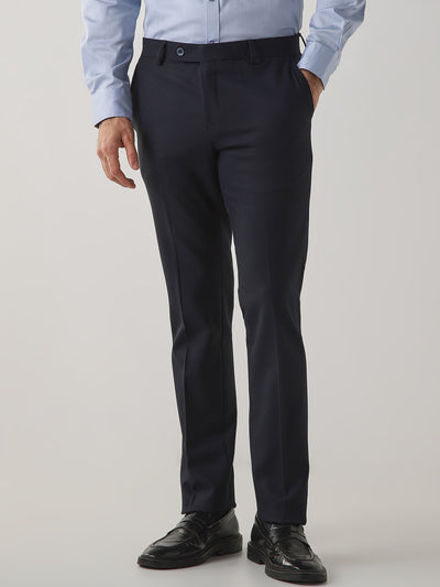 Navy Cotton Blend Flat Front Slim Fit Formal Trouser