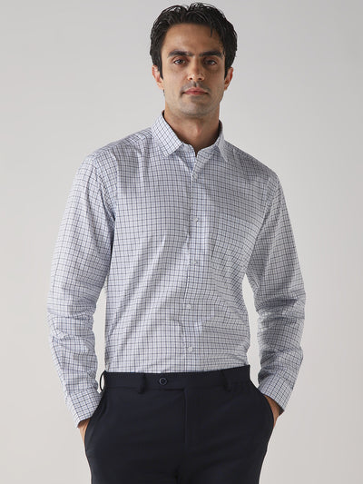 Men's COTTON Checks Regular Fit Full Sleeve Formal Shirt - White & Blue