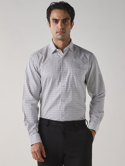 Men's COTTON Checks Regular Fit Full Sleeve Formal Shirt - White & Grey