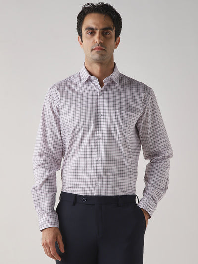 Men's COTTON Checks Regular Fit Full Sleeve Formal Shirt - White & Red