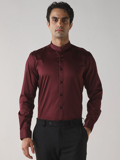 Men's Cotton Stretch Plain Slim Fit Full Sleeve Formal Shirt - Red