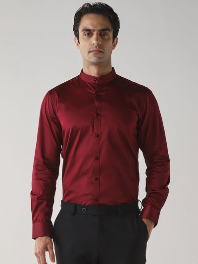 Men's Cotton Stretch Plain Slim Fit Full Sleeve Formal Shirt - Red