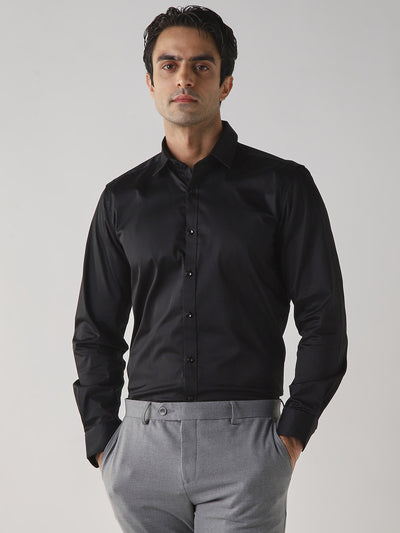 Men's Cotton Stretch Plain Slim Fit Full Sleeve Formal Shirt - Blue