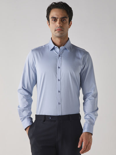Men's Cotton Stretch Plain Slim Fit Full Sleeve Formal Shirt - Blue